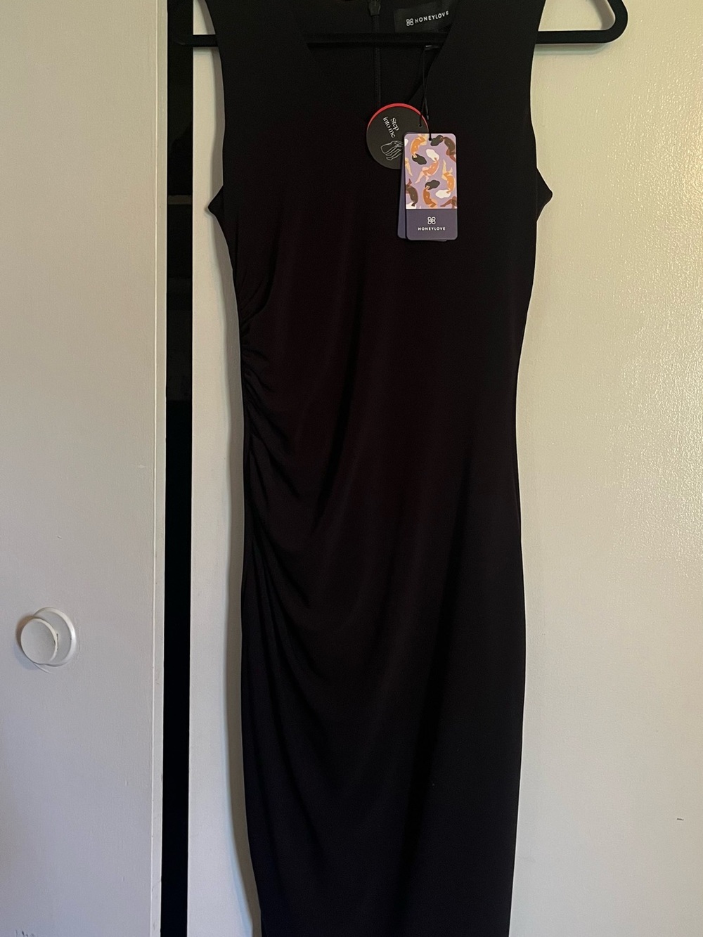 Honeylove Black Sleeveless Ruched Midi Dress